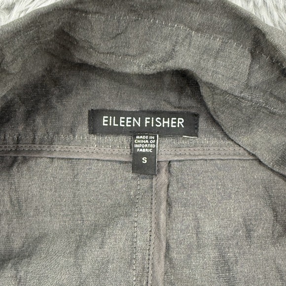 Eileen Fisher Jacket S Gray Crinkle Cinch Waist Adjustable Hidden Button - Picture 2 of 16
